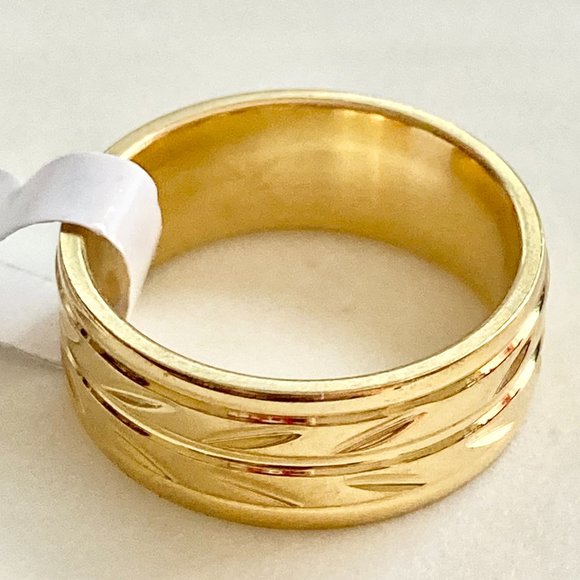 Stainless Steel Embossed Band Ring Gold Mens Womens Size 9 10 11 12 Eternity - Picture 2 of 11